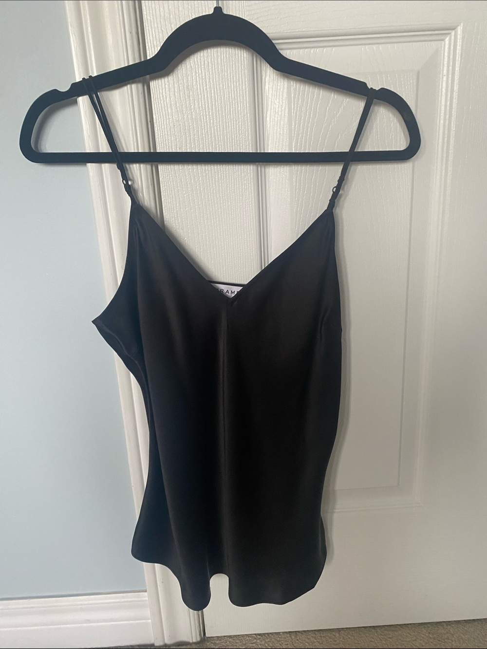 Frame Black Silk V-Neck Cami with Adjustable Straps